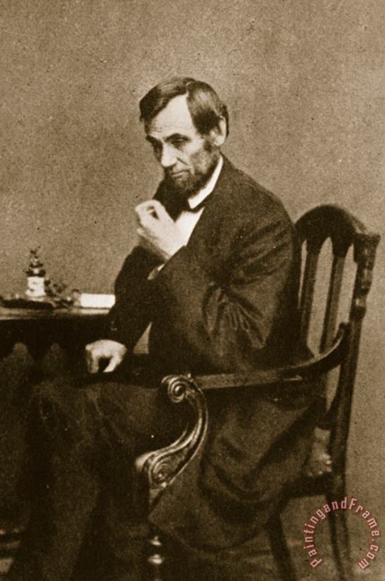Mathew Brady Abraham Lincoln Sitting At Desk Art Print