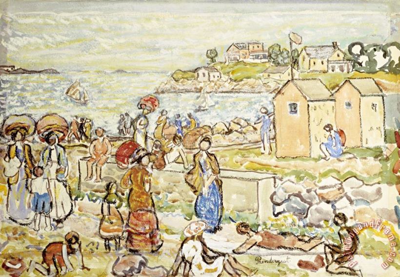 Bathers And Strollers at Marblehead painting - Maurice Brazil Prendergast Bathers And Strollers at Marblehead Art Print