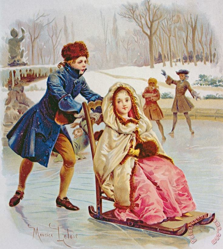 Maurice Leloir Children Skating Art Painting