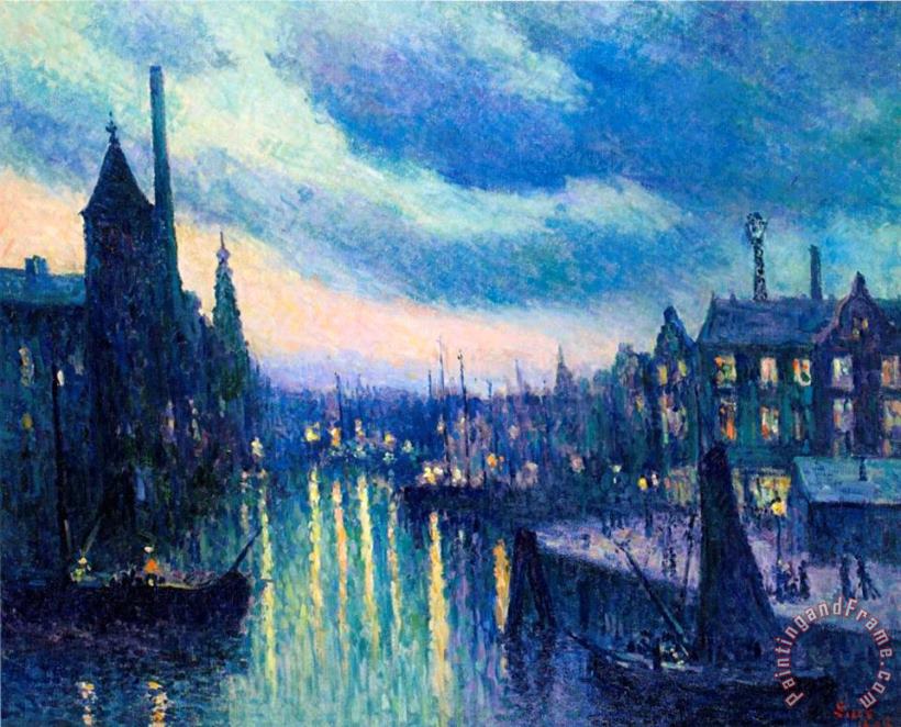 The Port of Rotterdam at Night painting - Maximilien Luce The Port of Rotterdam at Night Art Print