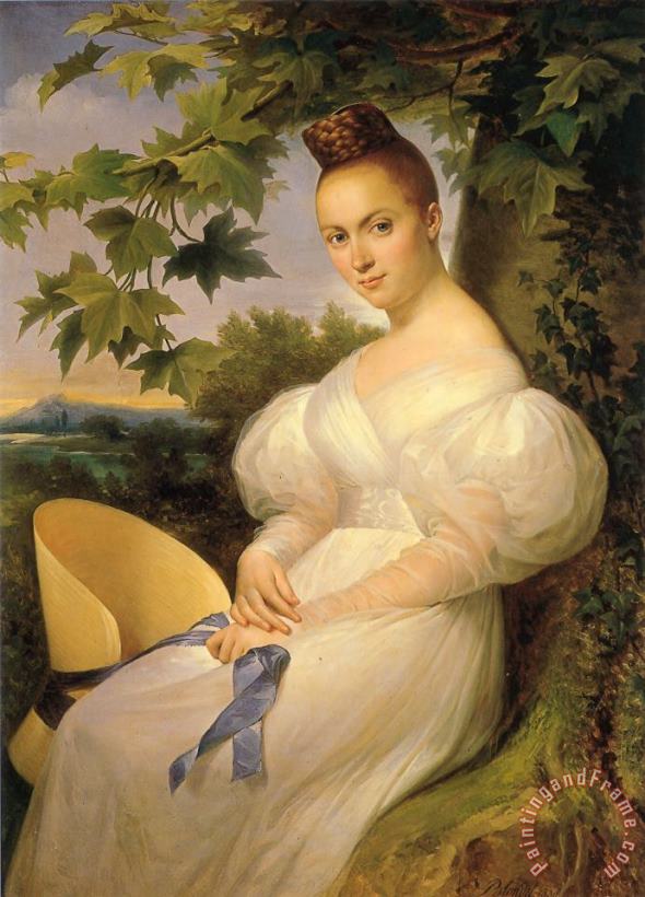 Merry Joseph Blondel Portrait of a Woman Seated Beneath a Tree Art Print