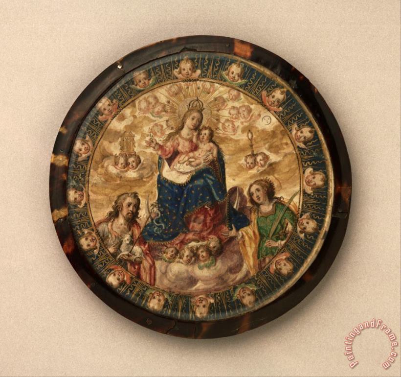 Mexican Attributed to Andres Lagarto Nun's Shield Showing The Virgin And Child with Saints John The Baptist And Catherine of Alexandria Art Painting