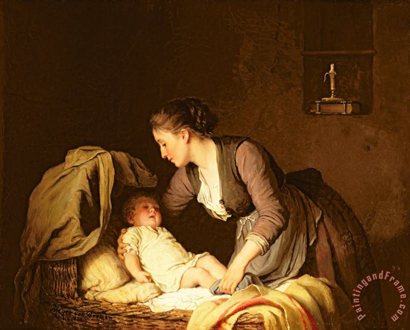 Undressing the Baby painting - Meyer von Bremen Undressing the Baby Art Print