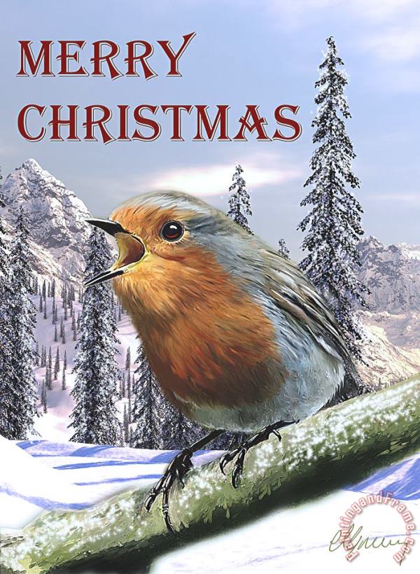 Christmas Card Red Robin painting - Michael Greenaway Christmas Card Red Robin Art Print