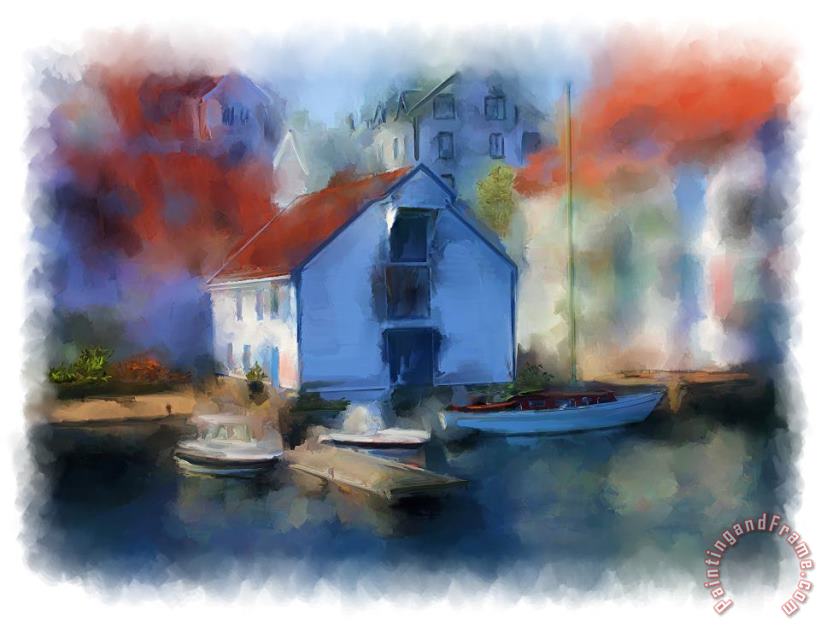 Haugesund Boat House painting - Michael Greenaway Haugesund Boat House Art Print