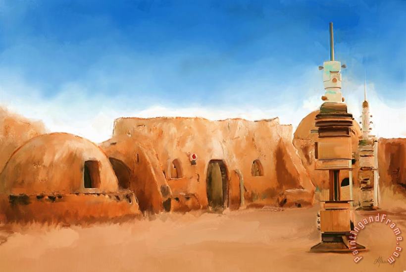 Star Wars Film Set Tatooine Tunisia painting - Michael Greenaway Star Wars Film Set Tatooine Tunisia Art Print