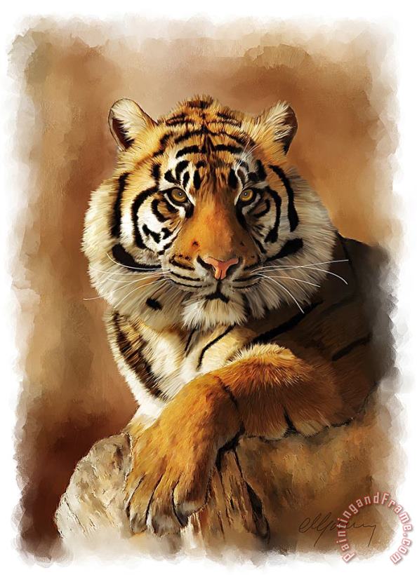 Tiger Portrait painting - Michael Greenaway Tiger Portrait Art Print