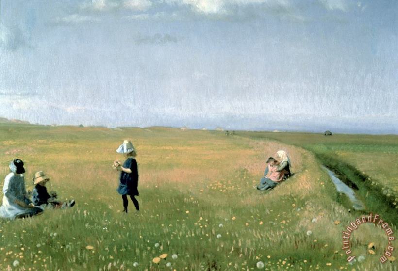 Young Girls picking Flowers in a Meadow painting - Michael Peter Ancher Young Girls picking Flowers in a Meadow Art Print