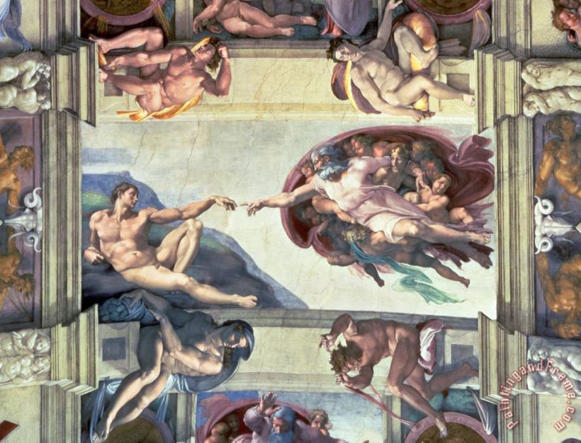 Sistine Chapel Ceiling Creation of Adam painting - Michelangelo Sistine Chapel Ceiling Creation of Adam Art Print