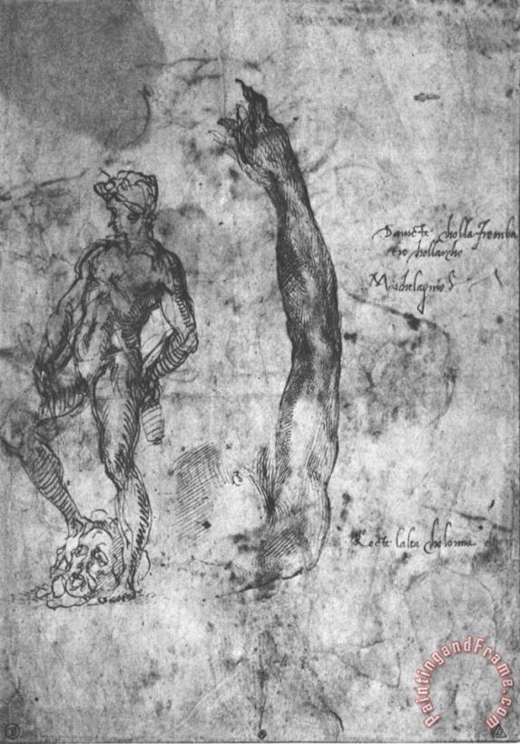 Michelangelo Study for an Arm of The Marble David And The Figure of The Bronze David Art Print