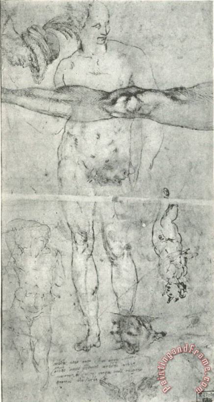 Michelangelo Various Studies Including a Tracing From The Other Side of The Sheet Art Painting
