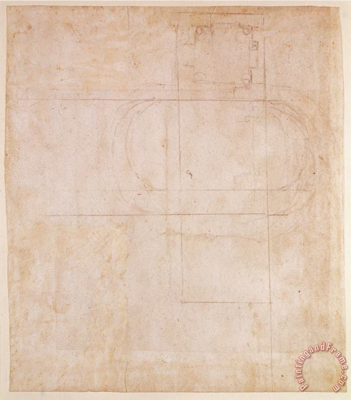 Architectural Sketch Pencil on Paper Recto painting - Michelangelo Buonarroti Architectural Sketch Pencil on Paper Recto Art Print