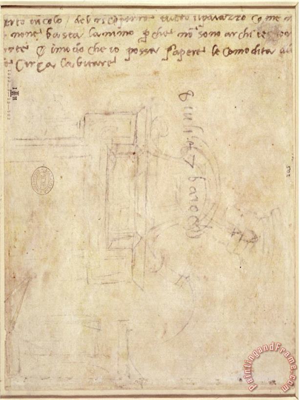Michelangelo Buonarroti Architectural Study with Notes Art Painting