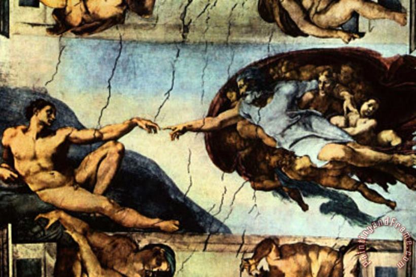 Michelangelo Buonarroti Ceiling Fresco of Creation in The Sistine Chapel Main Scene Poster Art Painting