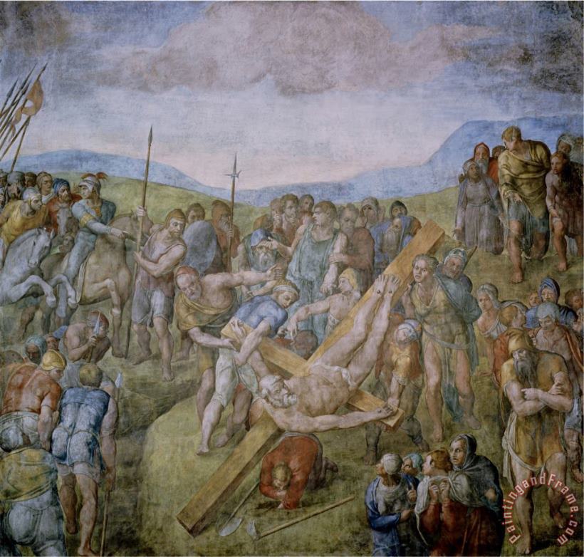 Crucifixion of St Peter 1546 50 Fresco painting - Michelangelo Buonarroti Crucifixion of St Peter 1546 50 Fresco Art Print