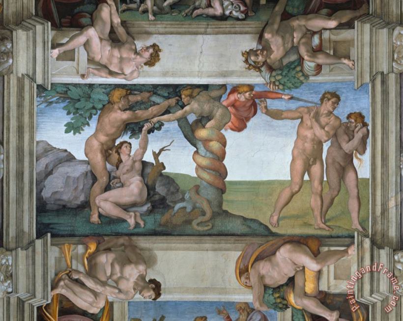 Fall of Mankind And Expulsion From Paradise Ceiling Painting in The Sistine Chapel painting - Michelangelo Buonarroti Fall of Mankind And Expulsion From Paradise Ceiling Painting in The Sistine Chapel Art Print