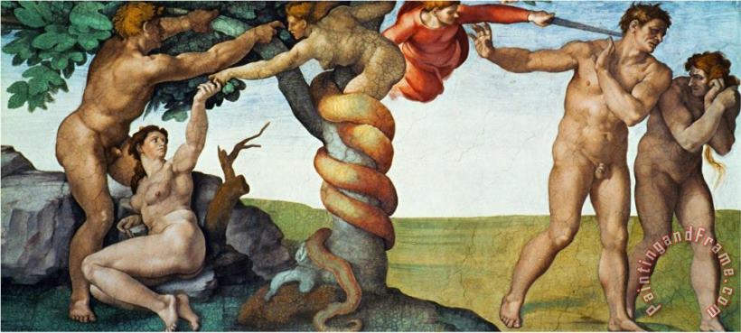 Michelangelo Buonarroti Original Sin Ceiling Frescoes After Restoration Art Painting