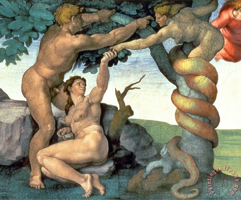 Michelangelo Buonarroti Sistine Chapel Ceiling 1508 12 The Fall of Man 1510 Post Restoration Art Painting