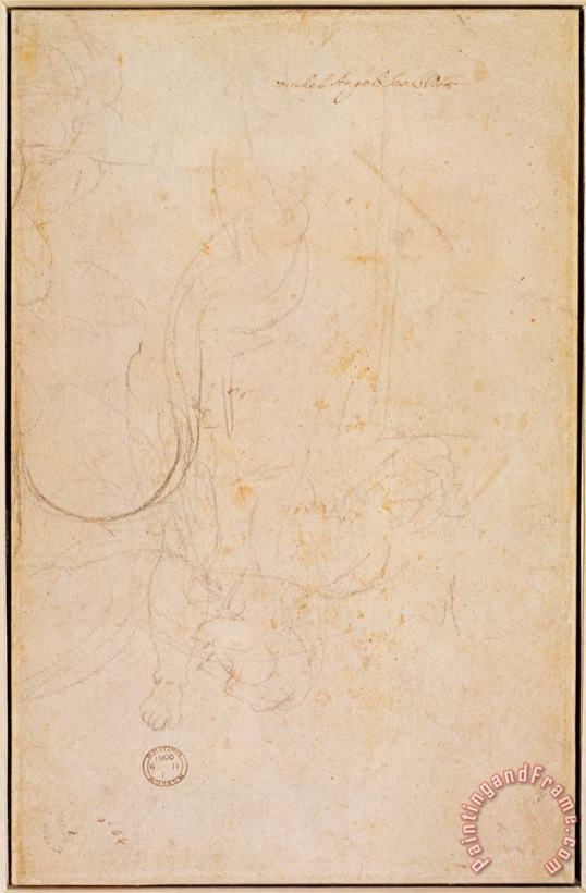 Michelangelo Buonarroti Sketch of a Figure with Artist S Signature Charcoal on Paper Verso Art Painting
