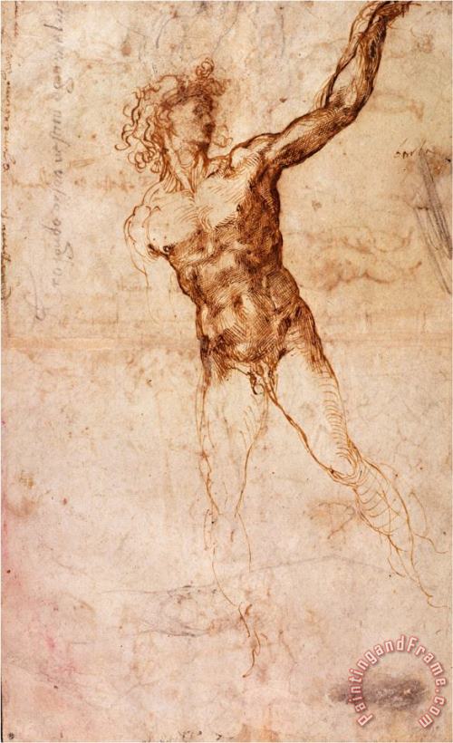 Michelangelo Buonarroti Sketch of a Nude Man Art Painting