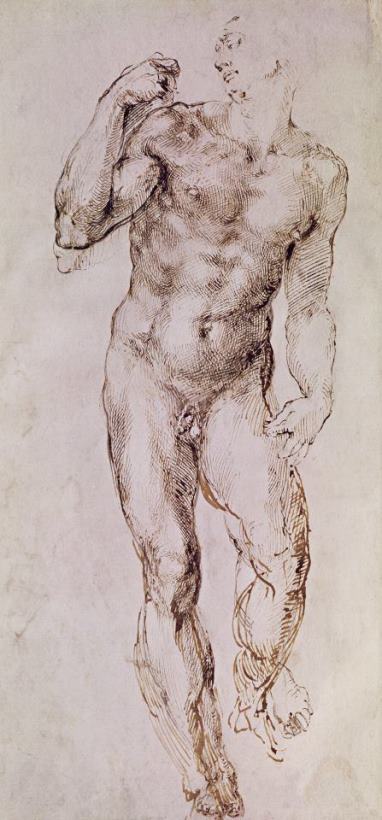 Sketch Of David With His Sling painting - Michelangelo Buonarroti Sketch Of David With His Sling Art Print