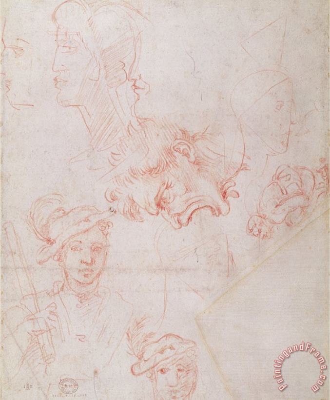 Michelangelo Buonarroti Studies of Heads 1508 12 Art Painting