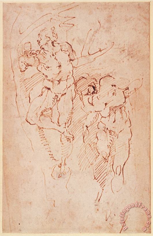 Michelangelo Buonarroti Studies of Male Nudes Ink on Paper Art Painting