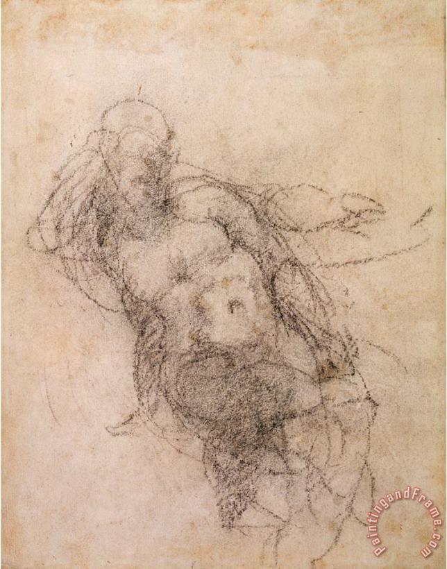 Michelangelo Buonarroti Study for Noah in The Drunkenness of Noah 1508 12 Art Painting