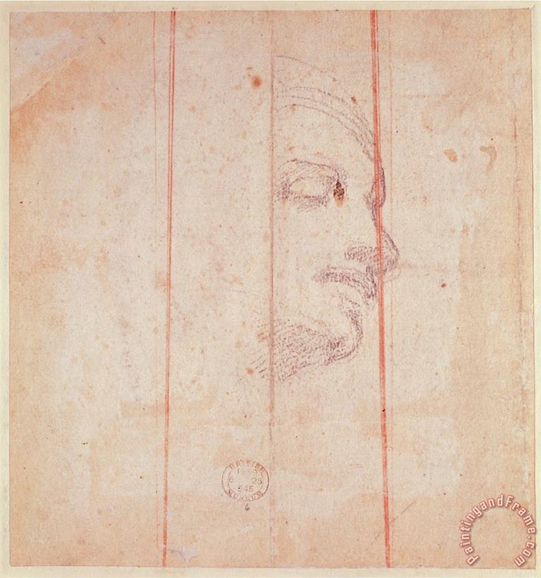 Michelangelo Buonarroti Study for The Head of The Libyan Sibyl Black Chalk on Paper Verso Art Painting