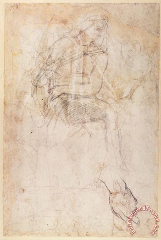 Michelangelo Buonarroti Study for The Ignudi Above The Persian Sibyl in The Sistine Chapel 1508 12 Art Print
