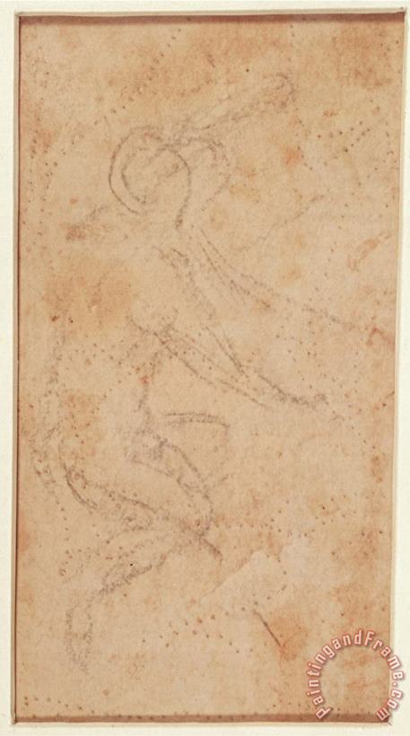 Study of a Figure with Pouncing Marks Black Chalk on Paper Verso painting - Michelangelo Buonarroti Study of a Figure with Pouncing Marks Black Chalk on Paper Verso Art Print