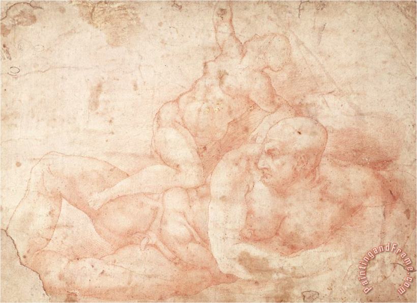 Michelangelo Buonarroti Study of a Male And Female Nude Art Painting