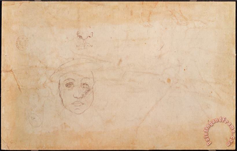 Michelangelo Buonarroti Study of a Male Head Pencil on Paper Verso Art Print
