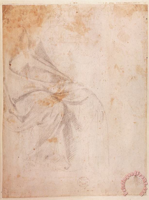 Michelangelo Buonarroti Study of Drapery Black Chalk on Paper C 1516 Verso for Recto See 191775 Art Painting