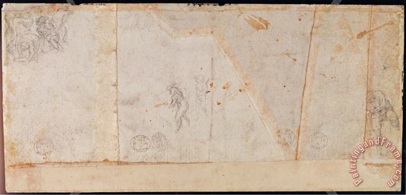 Michelangelo Buonarroti Study of Figures Black Chalk on Paper Verso Art Print