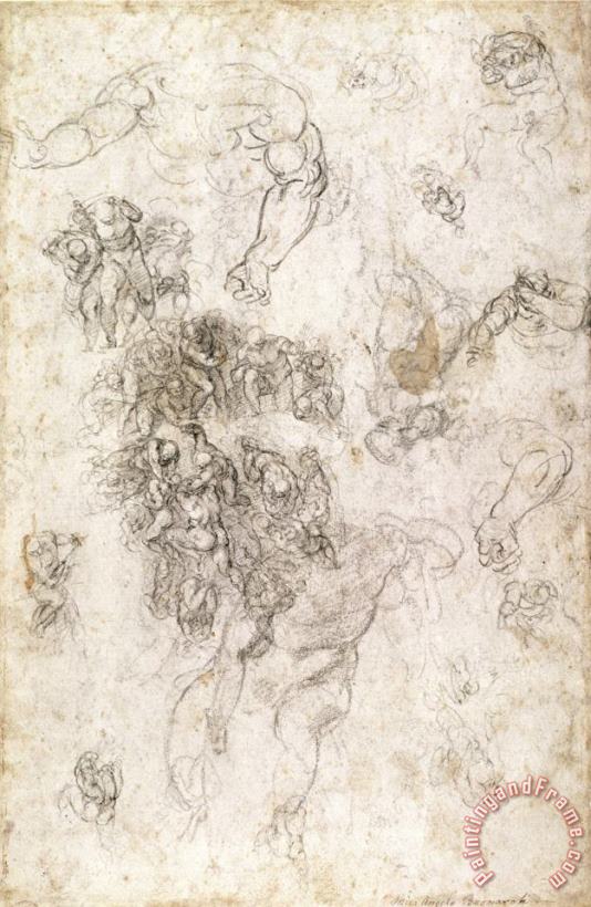 Michelangelo Buonarroti Study of Figures for The Last Judgement with Artist S Signature 1536 41 Art Painting