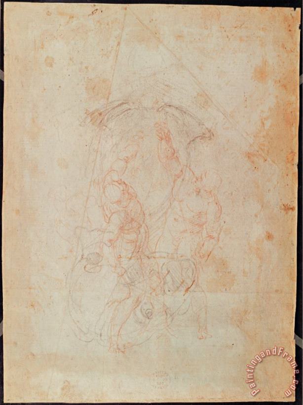Study of Two Male Figures Red Chalk on Paper Verso painting - Michelangelo Buonarroti Study of Two Male Figures Red Chalk on Paper Verso Art Print