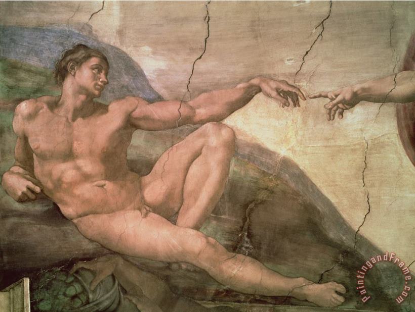 Michelangelo Buonarroti The Creation of Adam From The Sistine Ceiling 1511 Fresco Pre Restoration Art Print