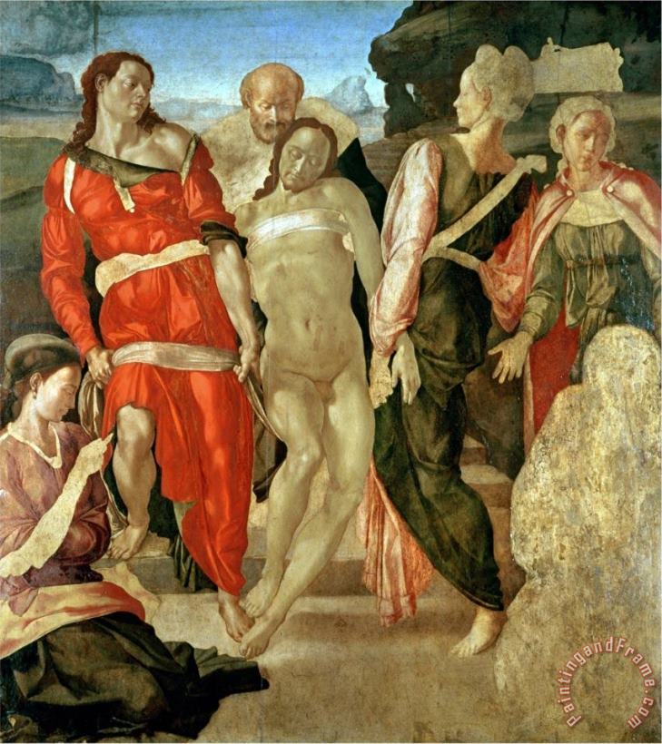 The Entombment Unfinished painting - Michelangelo Buonarroti The Entombment Unfinished Art Print