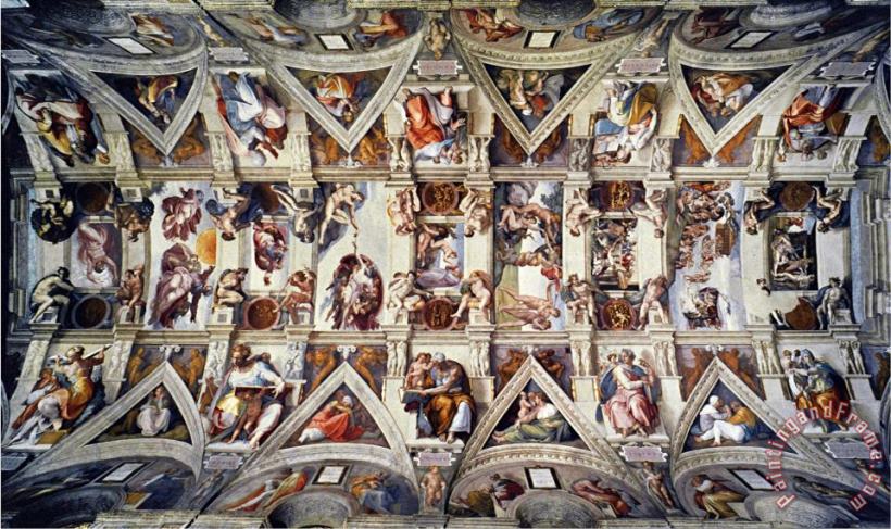 Michelangelo Buonarroti The Sistine Chapel Ceiling Frescos After Restoration Art Painting