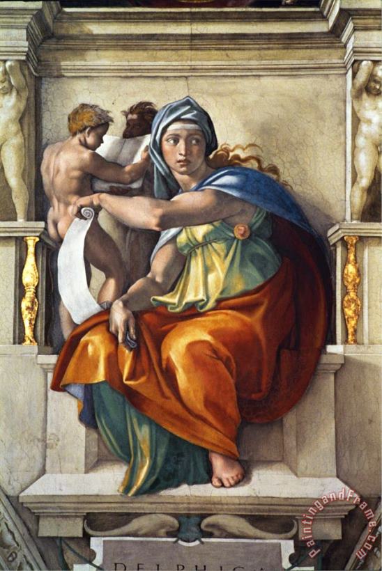 Michelangelo Buonarroti The Sistine Chapel Ceiling Frescos After Restoration The Delphic Sibyl Art Print