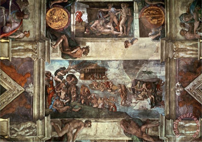 Michelangelo Buonarroti The Sistine Chapel Noah S Drunkenness The Flood Art Print