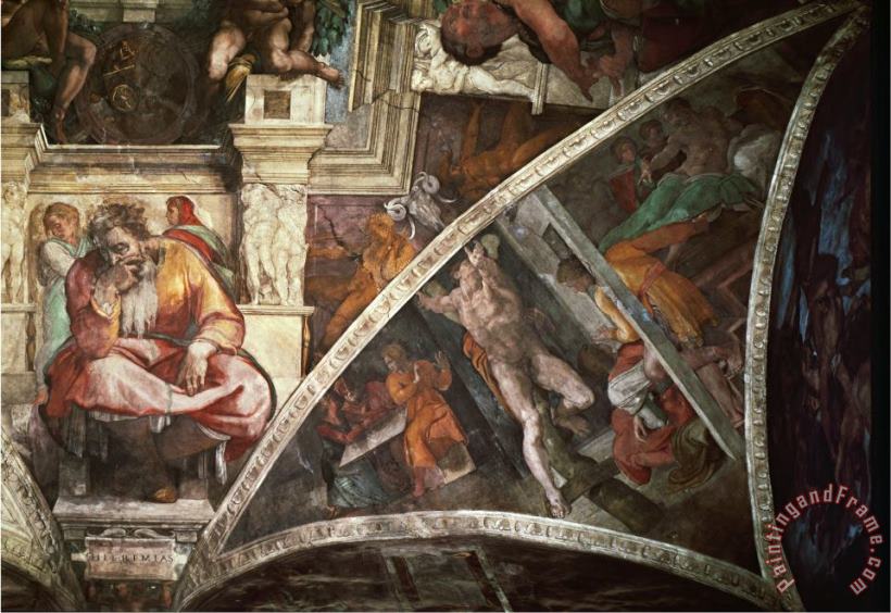 Michelangelo Buonarroti The Sistine Chapel The Prophet Jeremiah The Punishment of Aman Book Esther Art Print