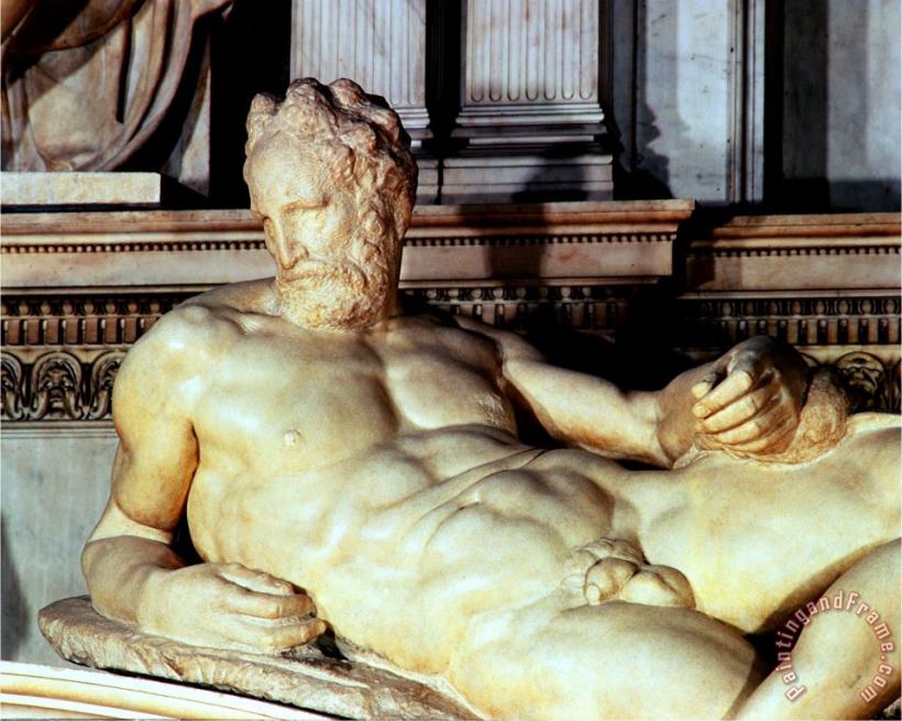 Michelangelo Buonarroti Tomb of Lorenzo De Medici Detail of Dusk Art Painting