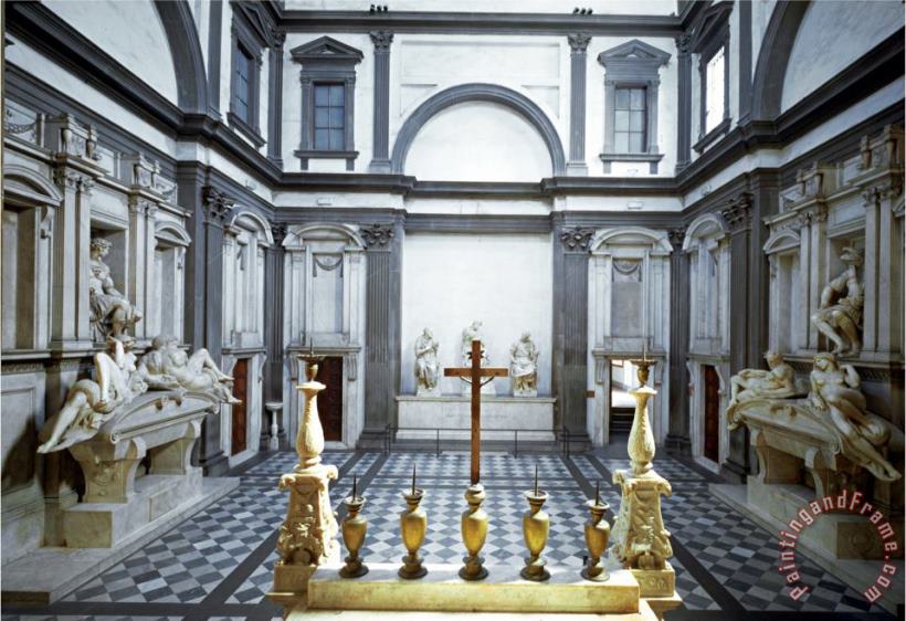 Michelangelo Buonarroti View of The Interior Showing The Medici Tombs of Lorenzo Art Print