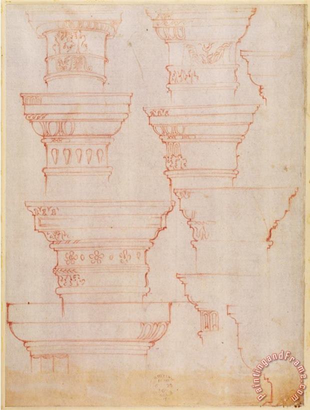 Michelangelo Buonarroti W 18v Study of Column Capitals Art Print
