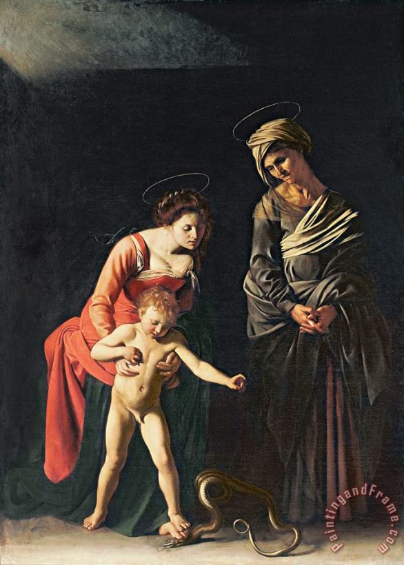 Madonna and Child with a Serpent painting - Michelangelo Merisi da Caravaggio Madonna and Child with a Serpent Art Print