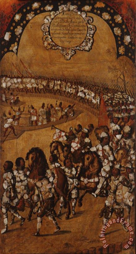 The Conquest of Mexico. Tabla IX painting - Miguel Gonzales The Conquest of Mexico. Tabla IX Art Print