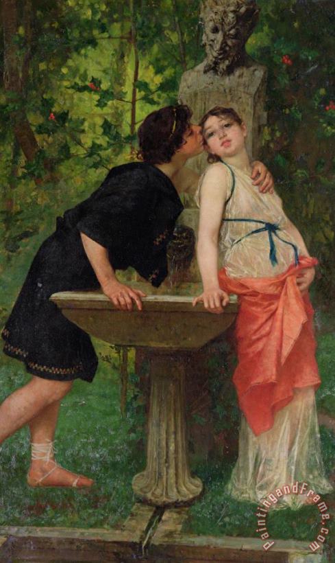 Modesto Faustini Lovers by a Fountain Art Painting