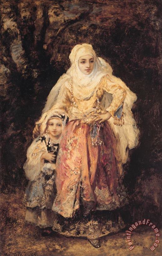 Narcisse Virgile Diaz de la Pena Oriental Woman And Her Daughter Art Print